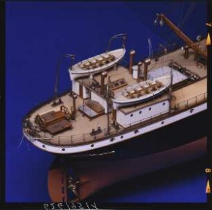 Vollmodell des deutschen Dampfschiffes "Tijuca", 1899, Maßstab 1:50, Detailansicht (Sonderausstellung "Aufgetaucht", 1996)