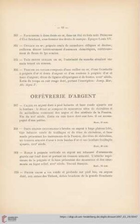 Orfèvrerie d'Argent (Nr. 367 - 624)