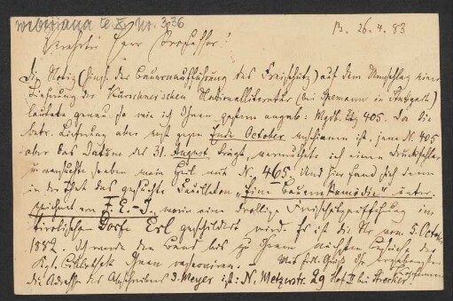 Brief an Friedrich Wilhelm Jähns : 26.04.1883