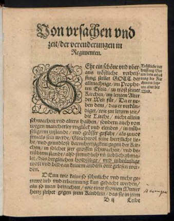 Von ursachen und zeit/ der verenderungen in Regimenten.