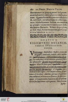 Oratio I: Sigismvndi Melanchthonis VVeissenbvrgensis