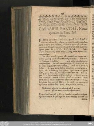 Casraris Barthi[i], Notae quaedam in Plinii Epistolas.