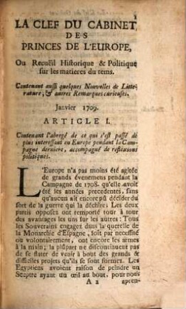 La clef du cabinet des princes de l'Europe ou recueil historique et politique sur les matières du temps : contenant aussi quelques nouvelles de littérature & autres remarques curieuses. 10. 1709
