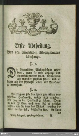 Erste Abtheilung. Von den bürgerlichen Wohngebäuden überhaupt