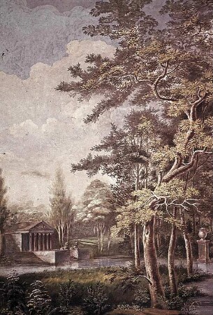 Waldlandschaft mit Teich und Tempel