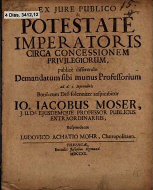 Diss. ... de potestate imperatoris circa concessionem privilegiorum