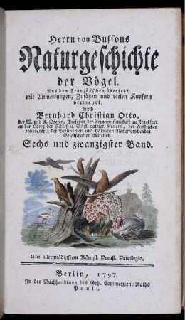 Bd. 26: Herrn von Buffons Naturgeschichte der Vögel. Sechs und zwanzigster Band