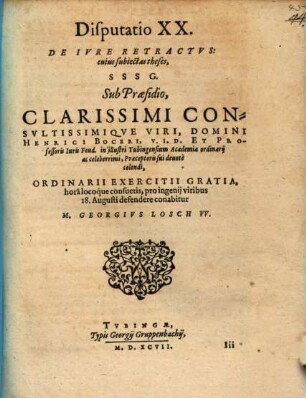 Classis II. disp. XX. de iure retractus
