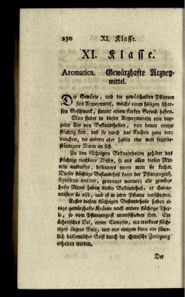 XI. Klasse. Aromatica. Gewürzhafte Arzneymittel.