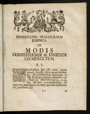 3-16, Dissertatio Inauguralis Juridica De Modis Constituendi & Finiendi Usumfructum. Corollaria. Ex Jure Civili.