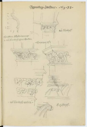 Alte Pfarrkirche, Regensburg: Ansichten, Details Kapitelle (aus: Skizzen- und Fotoalbum 2)