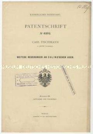 Patentschrift einer Neuerung an Coling'schen Achsen, Patent-Nr. 6392