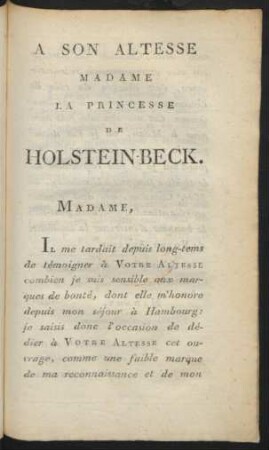 A Son Altesse Madame La Princesse De Holstein-Beck