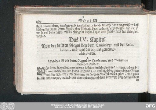 Das IV. Capitul. Von der dritten Regul bey dem Caminiren mit der Resolution, und was darbey ins gemein zu observiren.