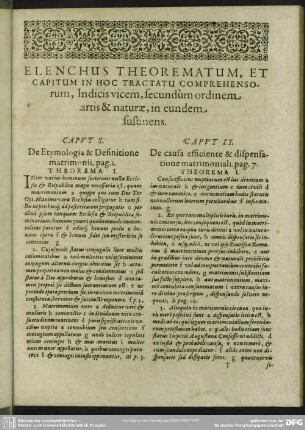 Elenchus Theorematum, Et Capitum In Hoc Tractatu Comprehensorum, Indicis vicem, secundum ordinem artis & naturae, in eundem sustinens