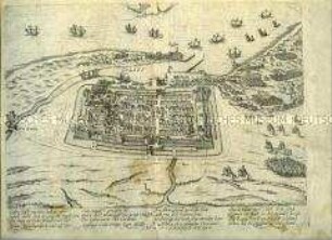 Belagerungsansicht der Stadt Calais 1596.
