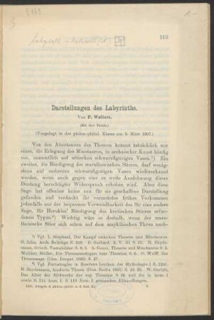 Darstellungen des Labyrinths. : Von P. Wolters ; (mit drei Tafeln) ; (vorgelegt in der philos.-philol. Klasse am 2. März 1907.)