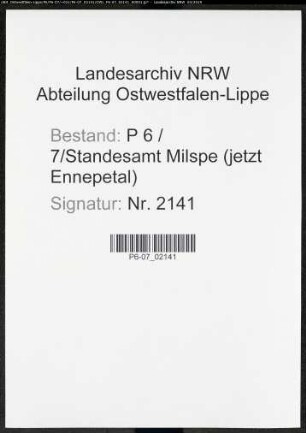 Namensverzeichnis Milspe (jetzt Ennepetal),Todesfälle
