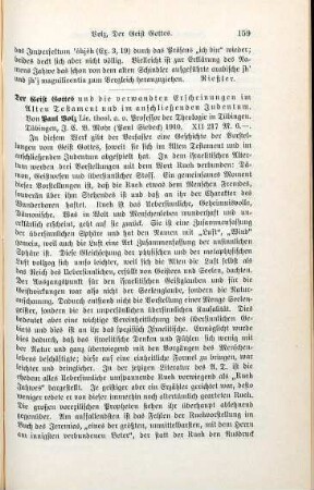 159-160 [Rezension] Volz, Paul, Der Geist Gottes und die verwandten Erscheinungen im Alten Testament und im anschliessenden Judentum