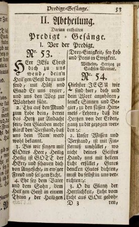 II. Abtheilung. Darinn enthalten Predigt-Gesänge.
