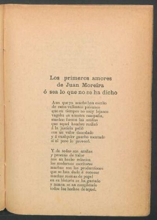 Los primeros amores de Juan Moreira ó sea lo que no se ha dicho