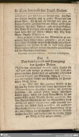 Cap. X. Von dem Interesse und Zuneigung des Haußes Baden