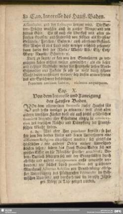 Cap. X. Von dem Interesse und Zuneigung des Haußes Baden