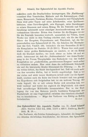 416-417 [Rezension] Schmid, Josef, Der Epheserbrief des Apostels Paulus