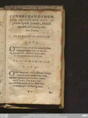 Consecrandi mensam Chsistiano Ritu, Et gratias agendi formulae, studiosis puerulis observandae, eiusdem Poëtae.