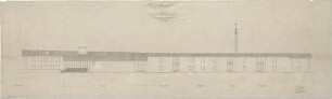 Gsaenger, Gustav; München, Fernpaßstr. 41; Hinterbärenbad- Schule mit Kindertagesstätte - Tekturplan, Nordseite abgewickelt mit Turnhalle (Ansicht)
