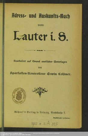 1905: Adress- und Auskunfts-Buch von Lauter i. S.