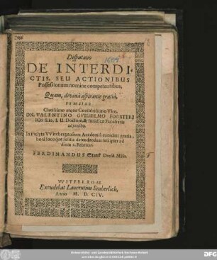 Disputatio De Interdictis, Seu Actionibus Possessionum nomine competentibus