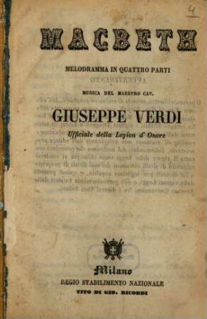 Macbeth : melodramma in quattro parti