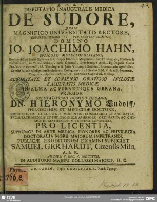 Disputatio Inauguralis Medica De Sudore
