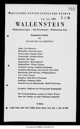 Wallenstein [Wallensteins Lager; Die Piccolomini; Wallensteins Tod]