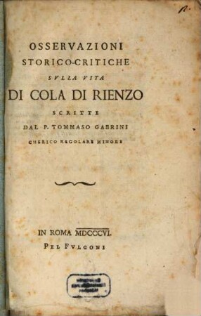 Osservazioni storico-critiche sulla Vita di Cola di Rienzo
