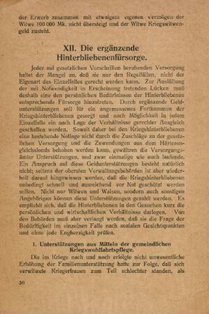 XII. Die ergänzende Hinterbliebenenfürsorge