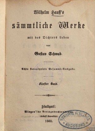 Wilhelm Hauff's sämtliche Werke. 5