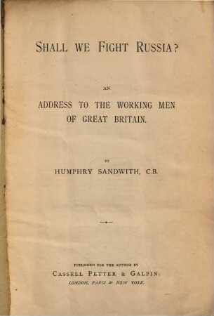 Shall we fight Russia? : An Address to the Working Men of Great Britain