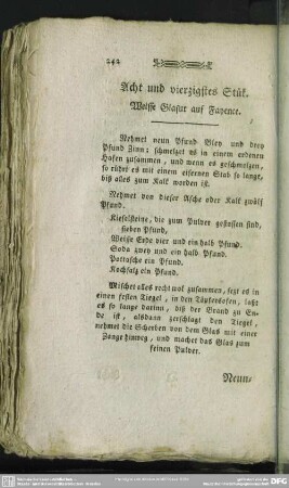 Acht und vierzigstes Stük. Weisse Glasur auf Fayence