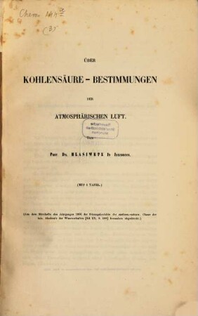 Über Kohlensäure-Bestimmungen der atmosphärischen Luft