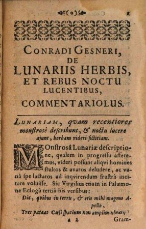 De raris et admirandis herbis, quae ... noctu luceant, sive alias ob causas, lunariae nominantur, et obiter de aliis etiam rebus, quae in tenebris lucent, commentariolus