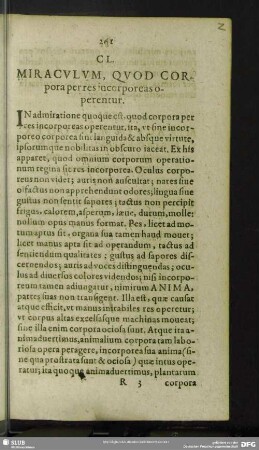 CL. Miraculum, Quod Corpora perres incorporeas operentur