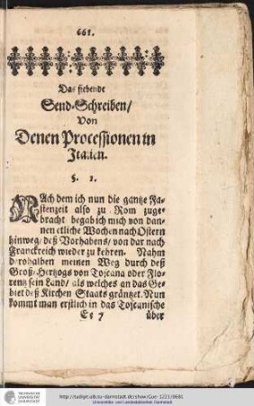 Das siebende Send-Schreiben/ Von Denen Processionen in Italien.