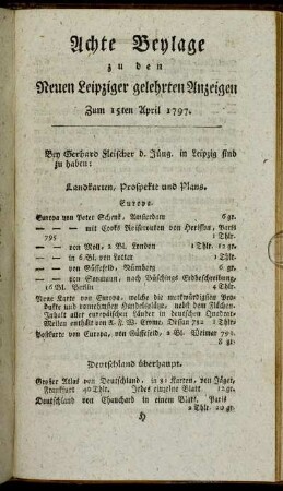 Achte Beylage zu den Neuen Leipziger gelehrten Anzeigen - Zum 15ten April 1797.