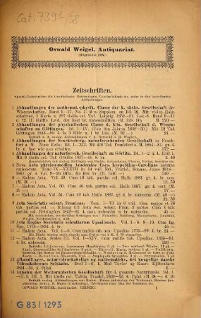 Lagerkatalog von Oswald Weigel's Antiquarium in Leipzig : Verzeichnis älterer und neuerer Bücher ... Neue Folge, 58