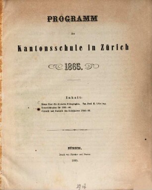 Programm der Kantonsschule in Zürich, 1865