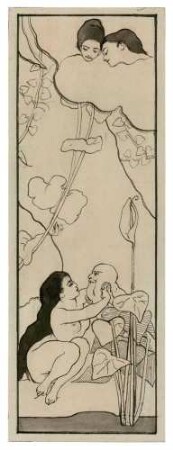 Illustration zu "Sakuntulla" (zwischen großblättrigen Pflanzen sitzt eine nackte Frau)