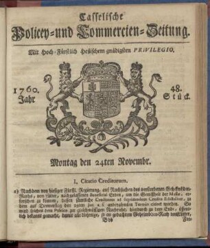 48. Stueck, Montag den 24ten Novembr. 1760