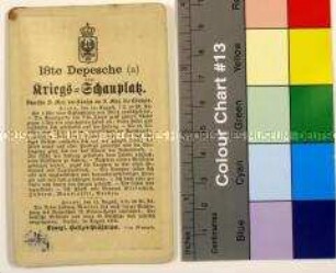 Gedruckte Kriegsdepesche vom Königlichen Polizei-Präsidium über die Kriegsereignisse vom 14.-15.8.1870 vor Metz während des Deutsch-Französischen Krieges